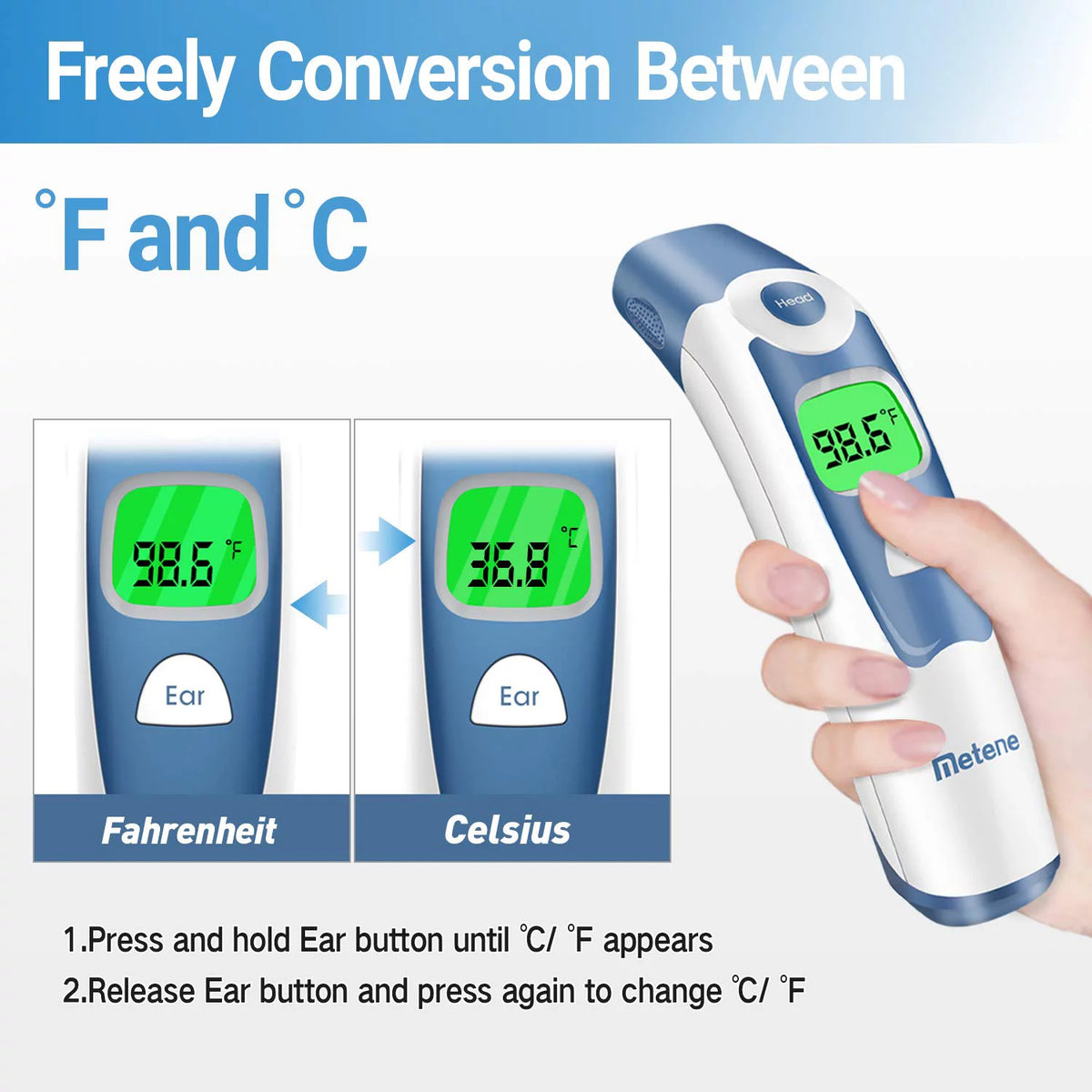 Metene Forehead and Ear Thermometer, Infrared Thermometer Lpow
