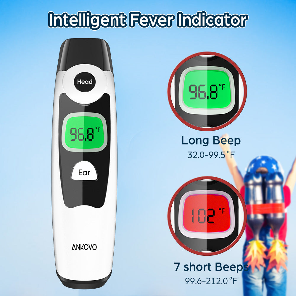 ANKOVO Digital Infrared Thermometer Forehead and Ear Fever Alarm，Read